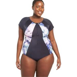 Lane Bryant LIVI Swim No-Wire Lap One-Piece Suit Electric Tye Dye Size 18